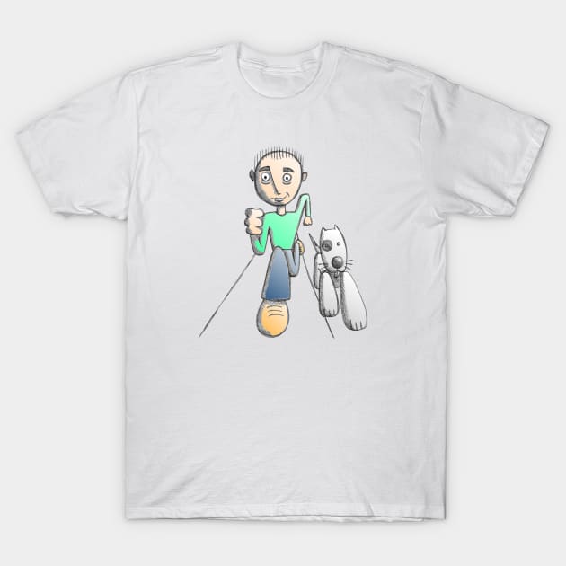 Man and Dog Running T-Shirt by PaulWebster